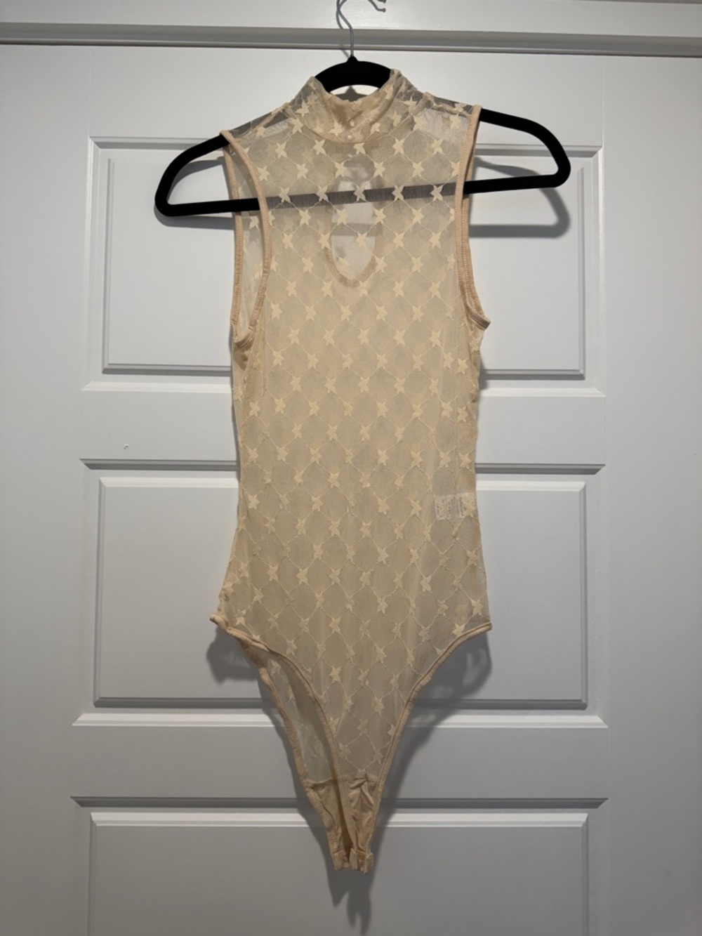 Charlotte Russe Sheer High-Neck Lace Bodysuit - Cream